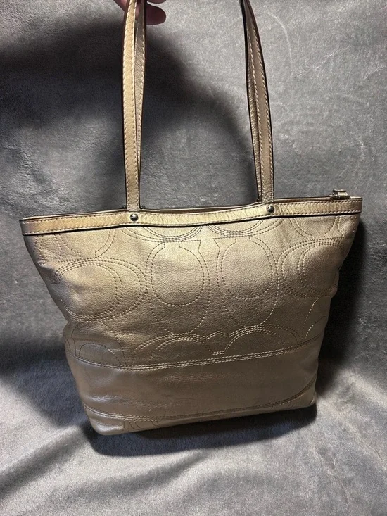 Coach Signature C Gold Metallic Tote - Picture 7 of 10